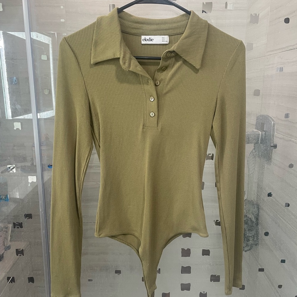 Olive Green Collared Bodysuit by Shein